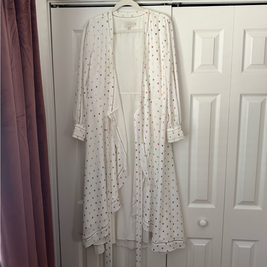 White Multicolor Dot Wrap Dress